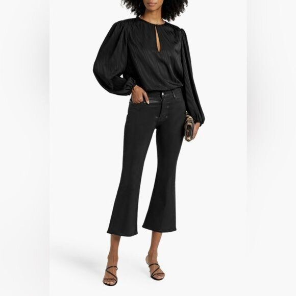 New FRAME Le Crop Flare cropped coated high-rise flared jeans in Black Size 31 - Picture 11 of 15